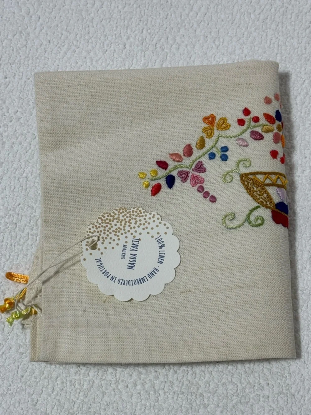 Magda Vakil Linen Drawstring Pouch Hand Embroidered Duster